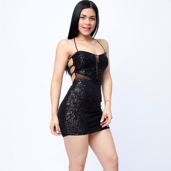 Black sequin mini dress. - Picture 4 of 4